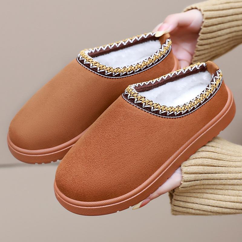 Ethnic Style Lace Shallow Mouth Plus Velvet Thickened Cotton Slippers