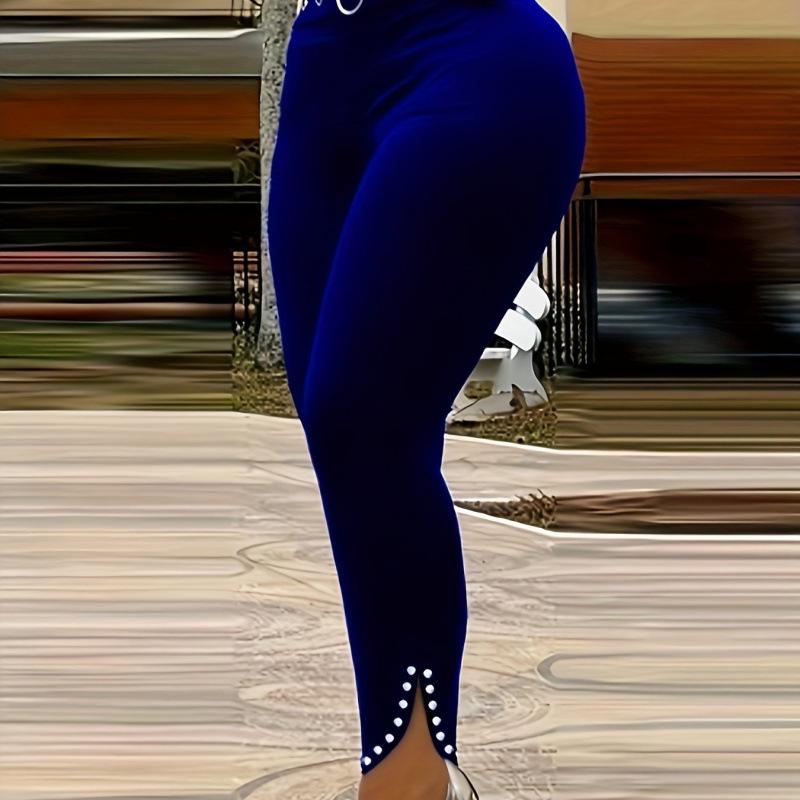 High-Waisted Split Hem Slim Pants - European & American Style S синий
