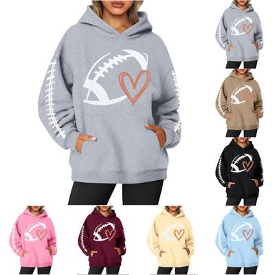 Women's Round Neck Long Sleeve Rugby Print Top Hoodie