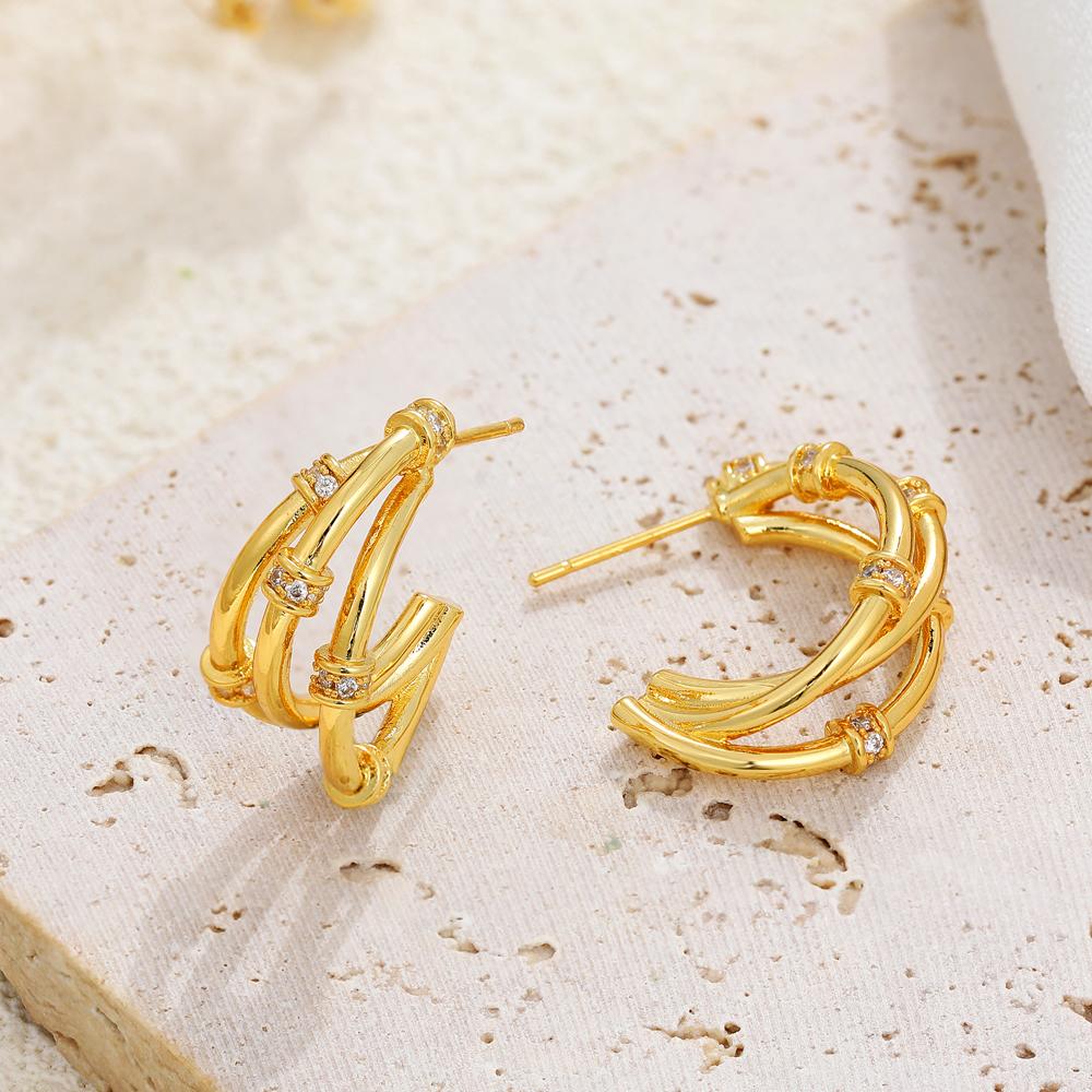 Designer Style Aesthetic Multi Layer C Shape Hoop Earrings Waterproof Zircon Ear Buckles Bridesmaid Gift Everyday Jewelry Joias