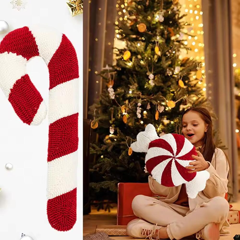 Christmas Candy Cane Pillow Gingerbread House Decoration Plush Throw Pillow Winter Home Decor Living Room Sofa Couch Cushions