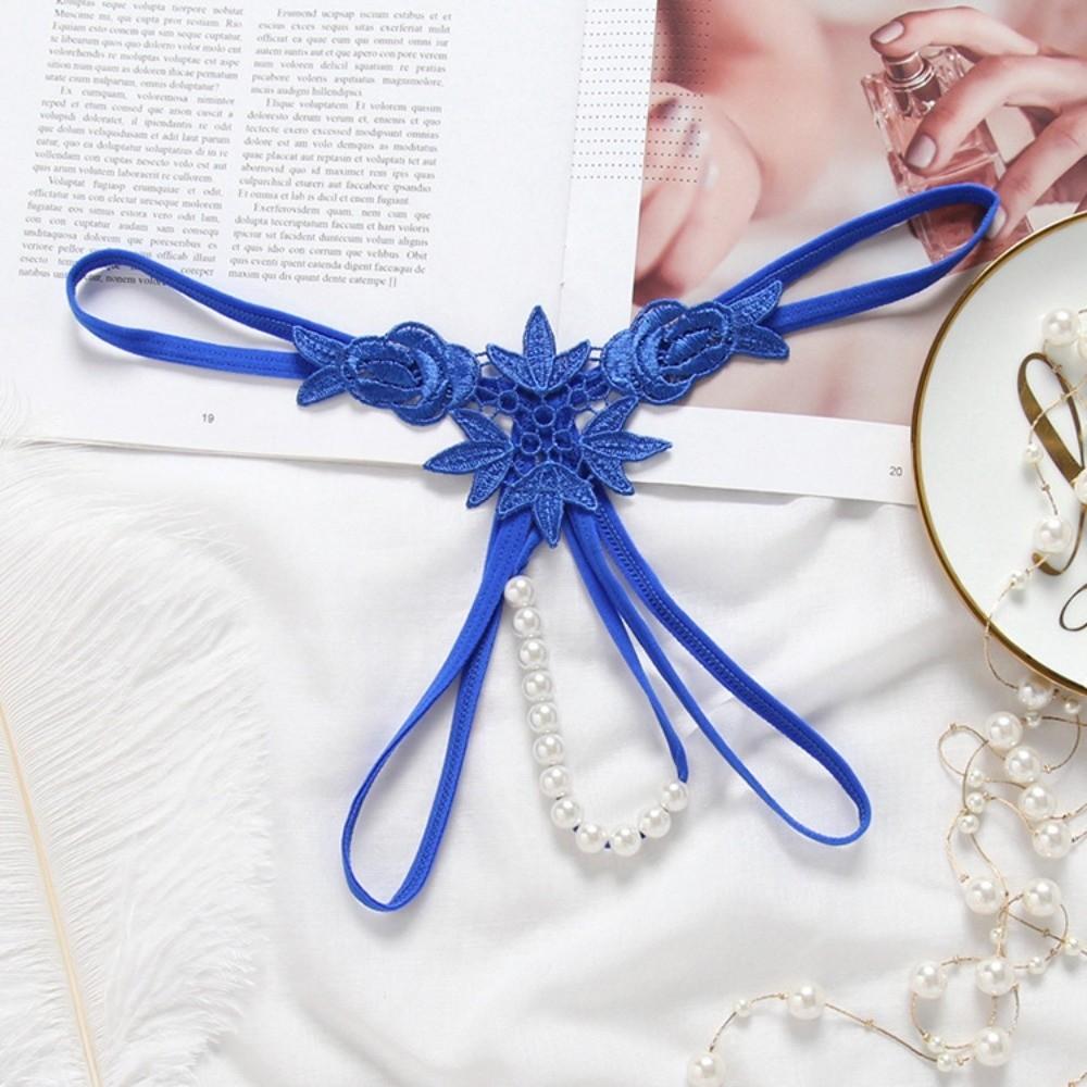 Hollow Open Crotch Lace Pearl Panties Low Waist Thin Belt Thong Valentine's Day Gift