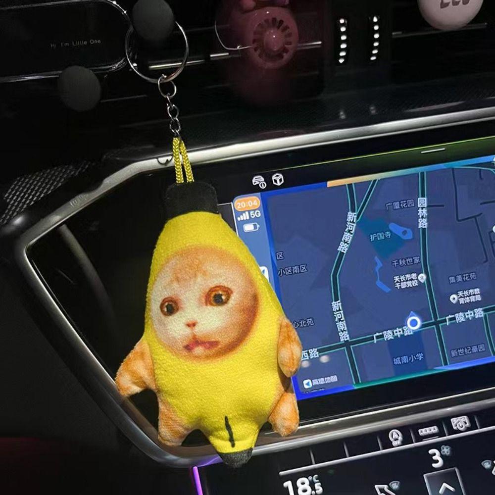 Funny Banana Cat Plush Pendant PP Cotton Car Bag Pendant Sound Plush Doll  Universal