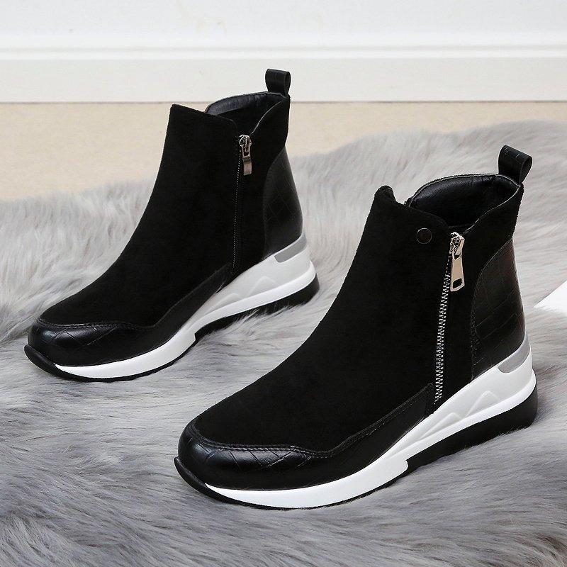 Winter 2025 New Side Zipper Wedge Boots Women's Platform Plus Size Fleece Warm Suede Snow Boots