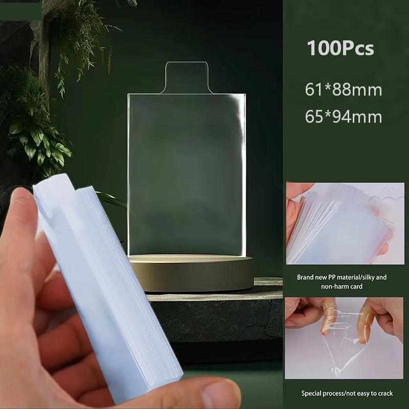100Pcs Clear Smooth Raised Card Sleeves Transparent Pull Tab Protectors for Trading Card Storage