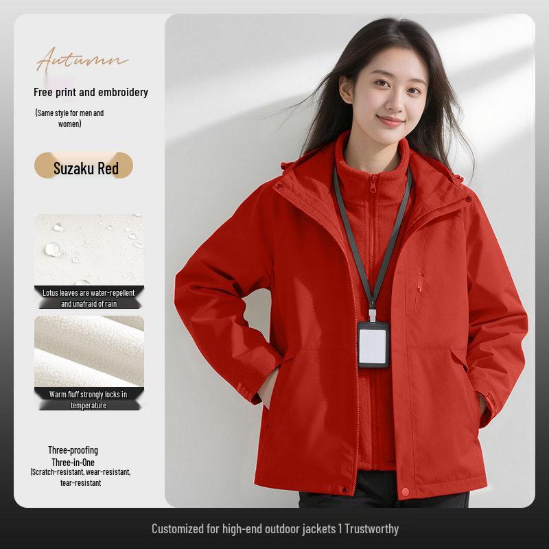 Three-in-One Expedition Jacket: Custom Winter Workwear with Logo Printing, Team Cotton Jacket, Plus Velvet Thickened.