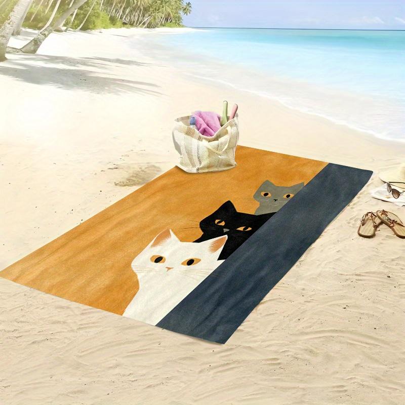 1pc Three Cats Peeking Beach Towel Minimalist Illustration Of Black Gray And White Cats with Warm And Cool Textured Background