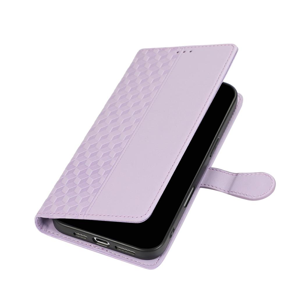 Для iPhone 16 Pro Max Чехол 3D Ромбовидная Сетка Тисненый Кожаный Чехол-Кошелек для Телефона со Шнурком