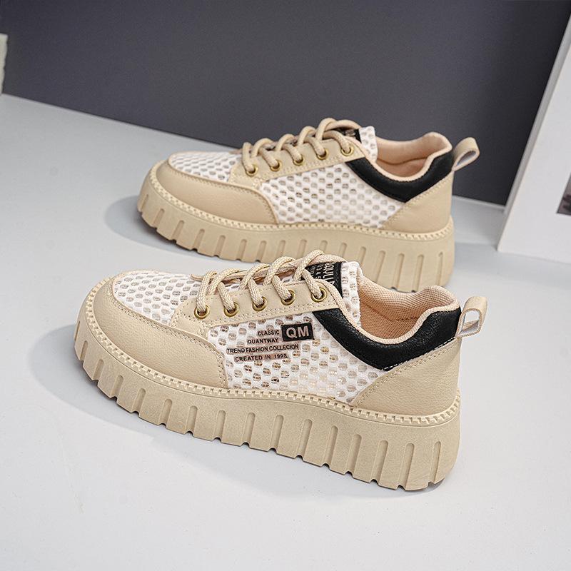 2026 mesh hollow breathable large mesh versatile sports shoes women's thick soles heightening casual board shoes HB7788