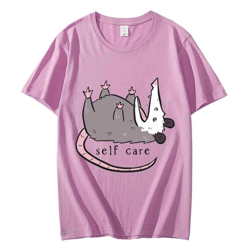 Opossum Self Care Funny Tshirt Mens Womens Casual Cute Short Sleeve Tshirts Harajuku Fashion Oversized T Shirts Streetwear