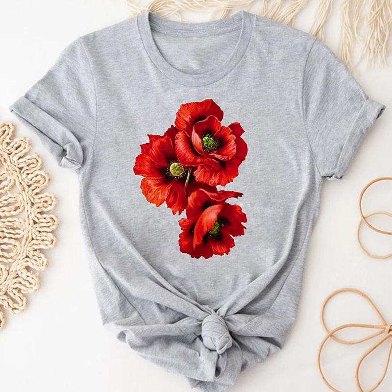 Watercolor Short Sleeve Tee Top Fashion Tshirt Flower Spring Season Clothing Casual Women Print Summer Lady Female Graphic T-shirt