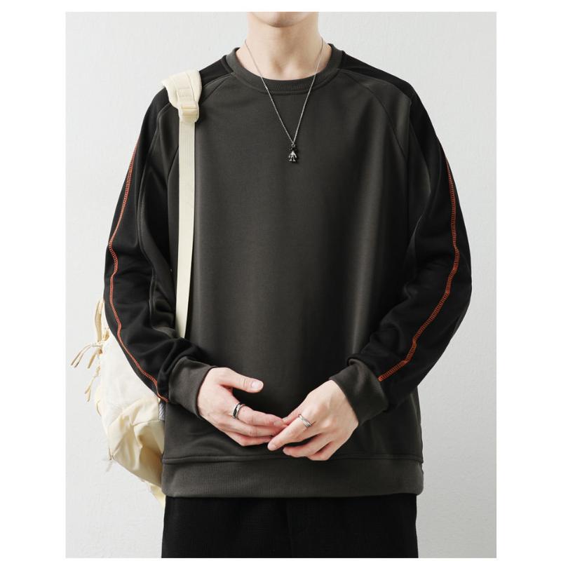 Spring Autumn Men's Fashion Color Block Trendy Hoodless Crew Neck Sweatshirt Long Sleeve Casual Versatile Base Layer Top