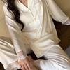 1011 Spring High-end Ice Silk Pajamas Women's Lace Hollow French High-end Loungewear Women's Long-sleeved Trousers Set