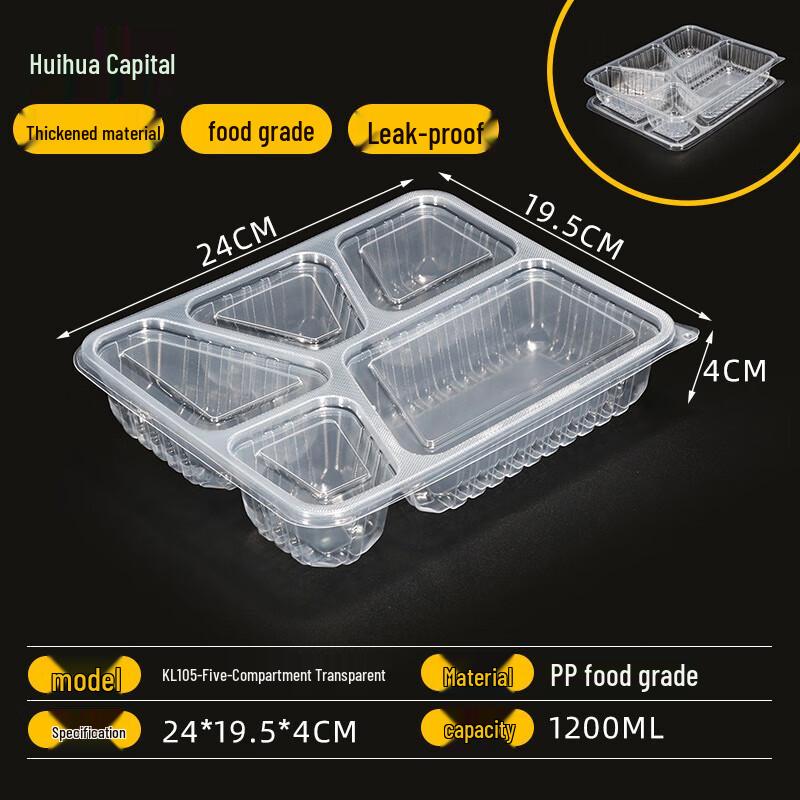 HUIHUADU Microwaveable Five-Compartment Disposable Meal Boxes