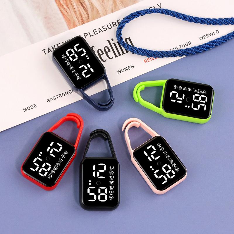 1Pcs LED Mini Electronic Watch Touch Digital Pocket Watch Night Light Hanging Watches Keychain Pendant Students Supplies