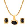 Fashion Black Glass Pendant Necklace Earrings Earrings Set Women's 316 Stainless Steel Gold-plated Waterproof Zircon Gift