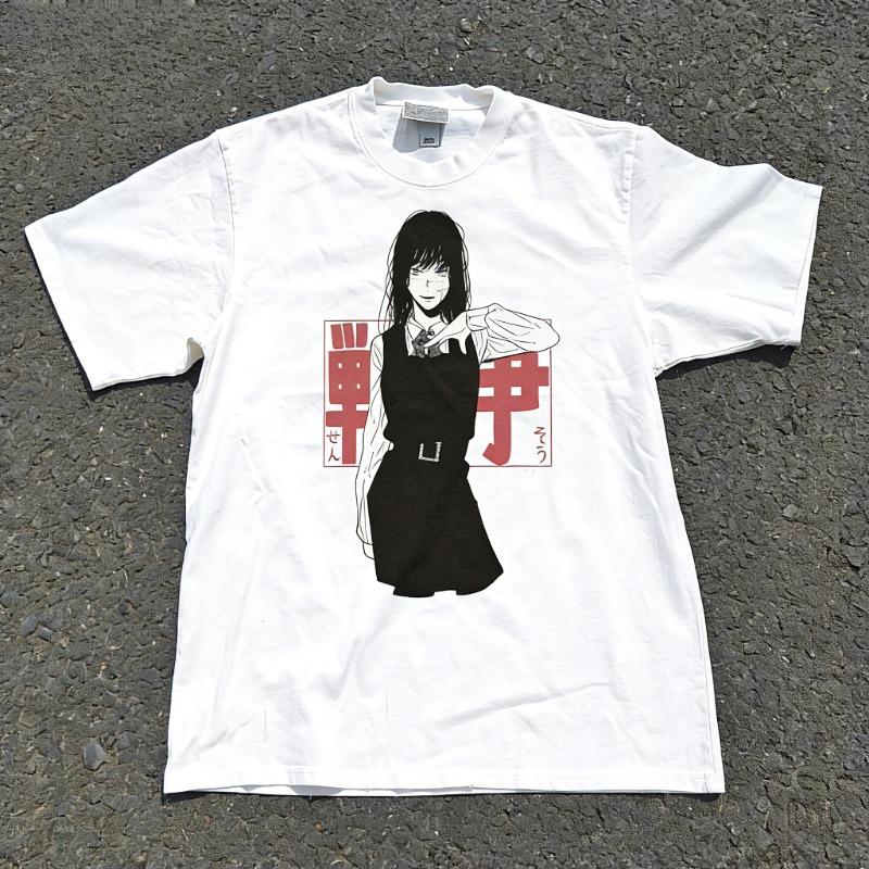 Motorová pila Unisex Asa Mitaka Yoru Tričko Válečný Démon Oboustranné Těžké Anime Maska Unisex a Dámské Tričko