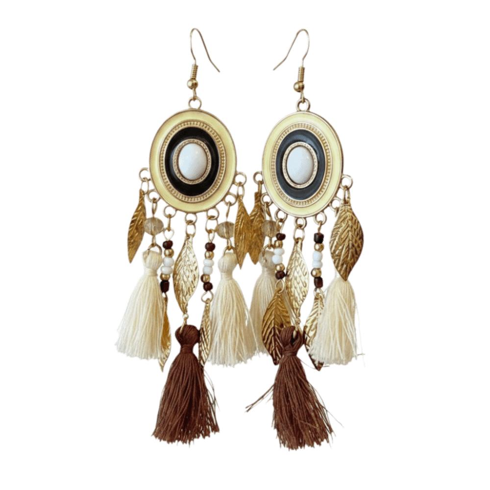 Zinc Zinc Alloy Tassel Earrings Leaves Vintage Earrings Elegant Bohemian Earrings Vacation Khaki Tassel