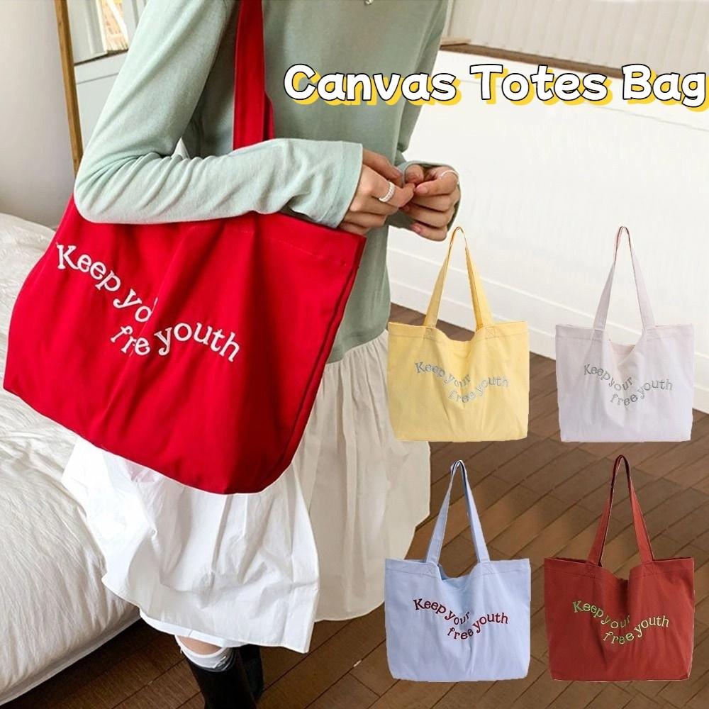 Casual Canvas Totes Bag Solid Color Women's Handbag Fashion Letters Shoulder Bag  Girls