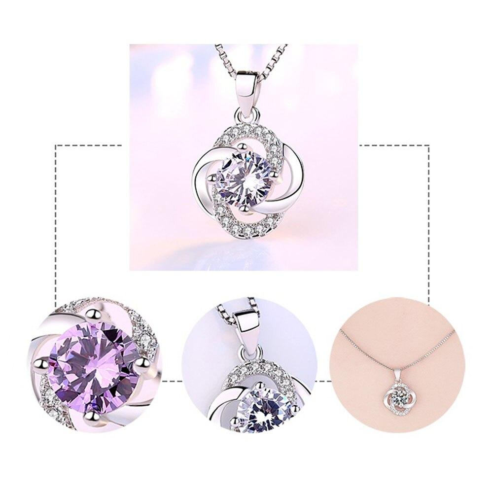 New 925 Sterling Silver Women Necklaces Fashion Lucky Clover Pendant High Quality Zircon Clavicle Chain Jewelry Length 45cm