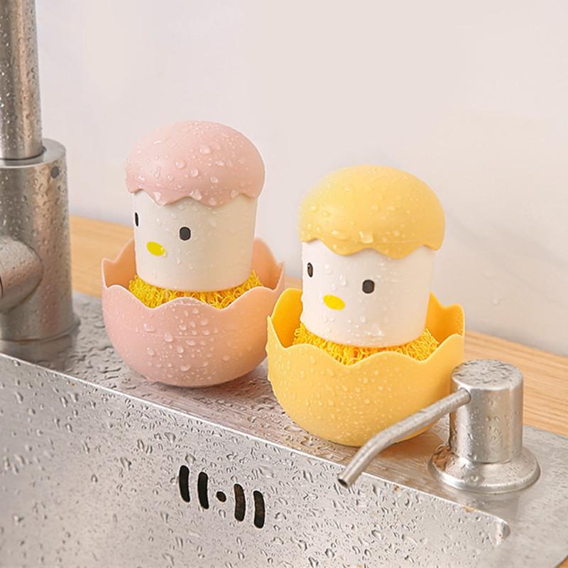 Household Cleaning Tool Eggshell Chicken Shape Kitchen Scrub Dish Brush Palm-Held Non-Scratch Dish Scrubber With Scouring Pads