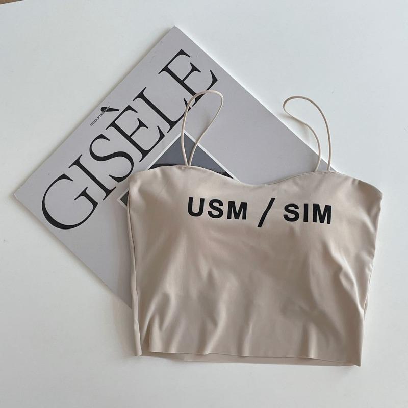 

Chiffon Letter Print Padded Camisole Tank Top One size хаки