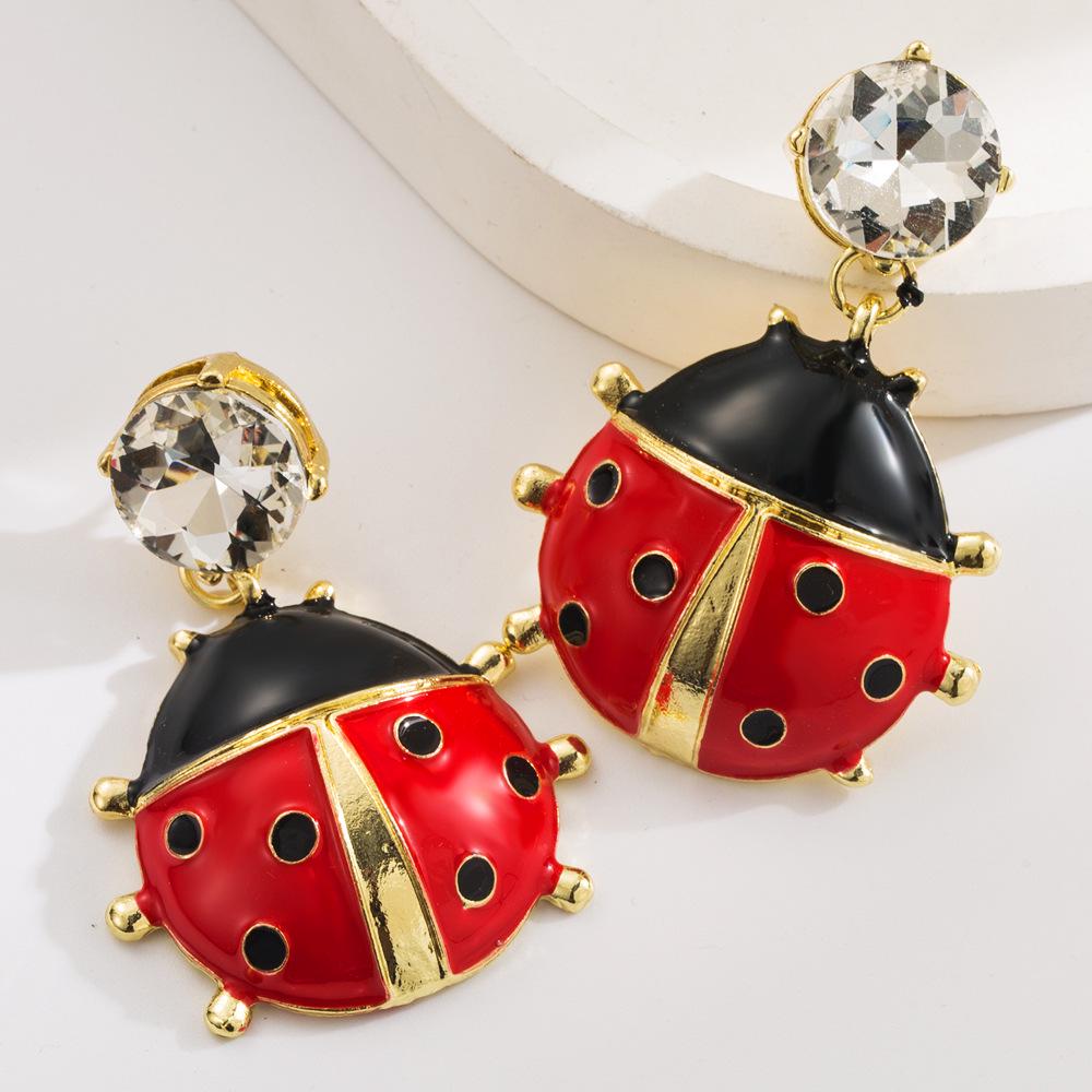 Red Ladybug Cockroach Design Earrings: Unique European & American Retro Studs for Women 2025