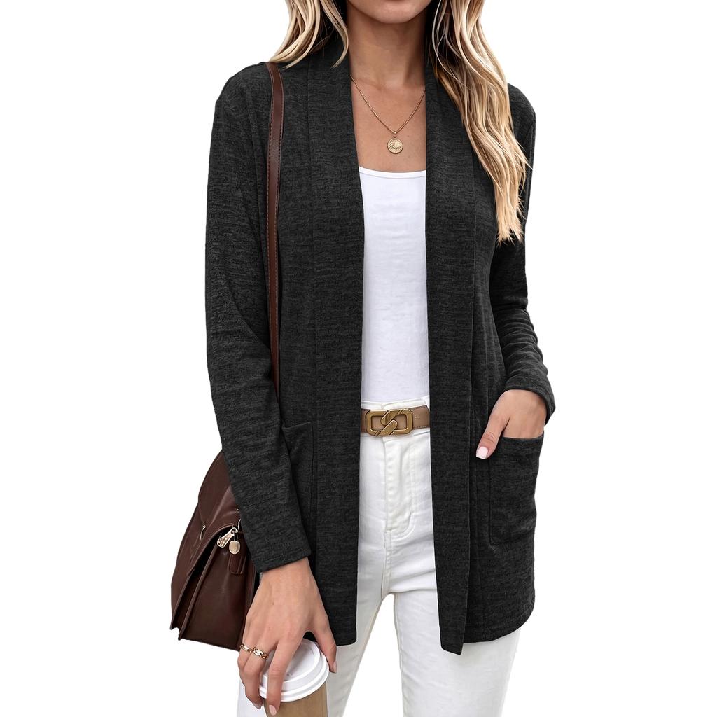 Women's Casual Long Sleeve Open Front Cardigan Knit Sweater with Pockets Lightweight Soft Comfortable Layering Top