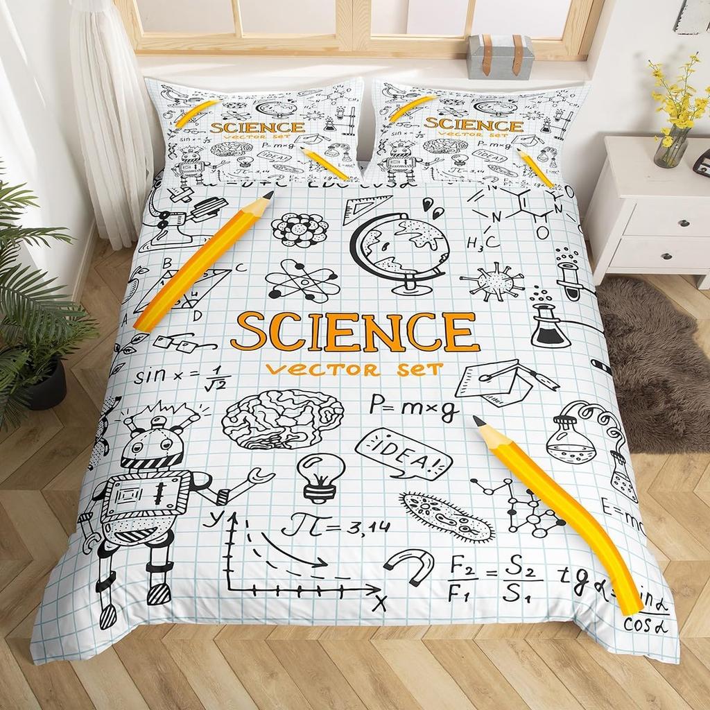 Science Formula Duvet Cover King 2/3 Pcs Math Equation Bedding Set For Boys Girls Chemical Math Geometry Subject Comforter Cover