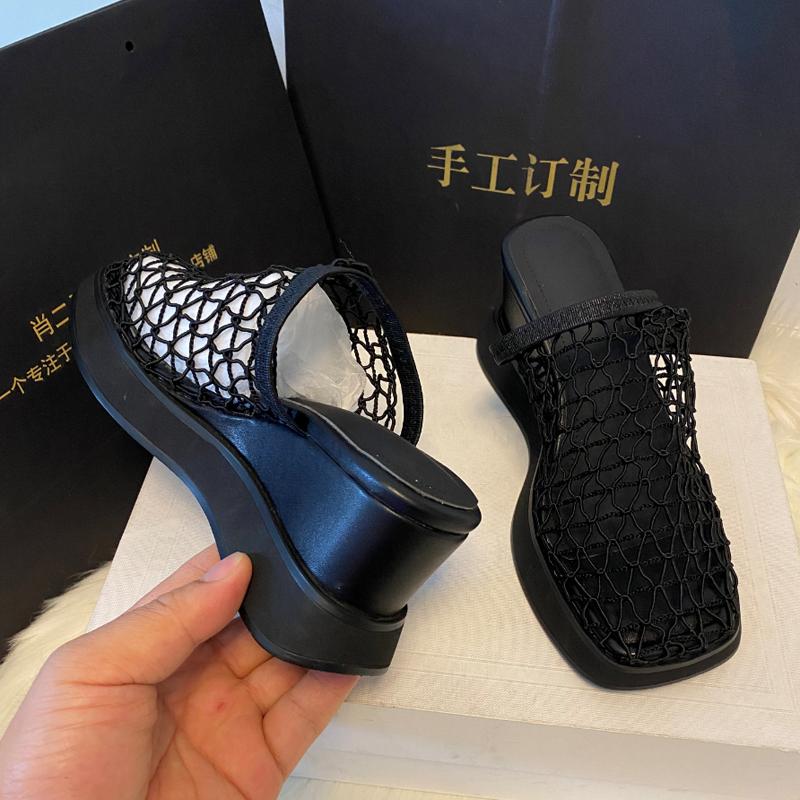Fashion Women Mesh Wedges Platform Sandals Hollow Slippers New Mules Shoes 2025 Summer New Designer Slingback Casual Shoes Flip Flops