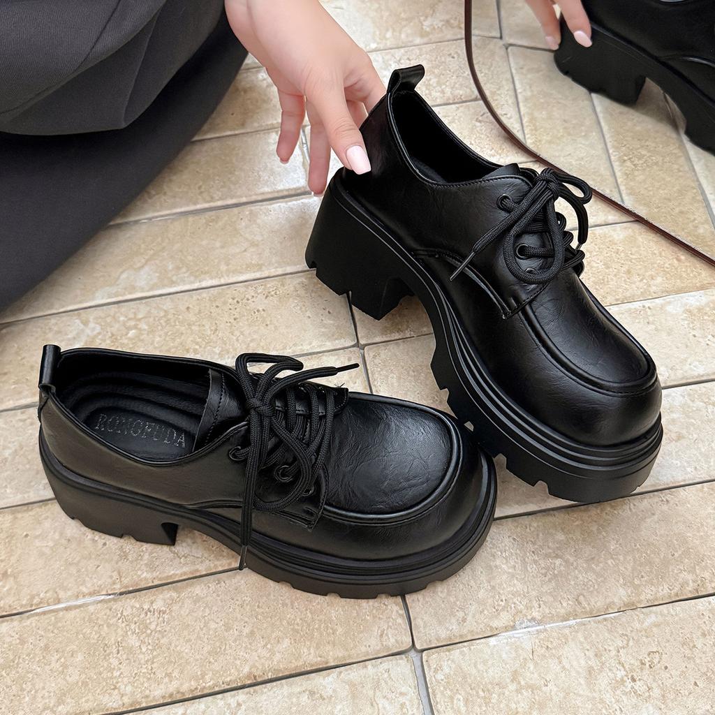 British style small leather shoes women's 2025 summer new retro Japanese thick-soled heightening lace-up Internet celebrity loafers women's singl