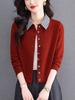 Women's Spring 2026 Lapel Knit Cardigan: Multi-Button Patchwork Color Block Style, Short Age-Reducing Jacket