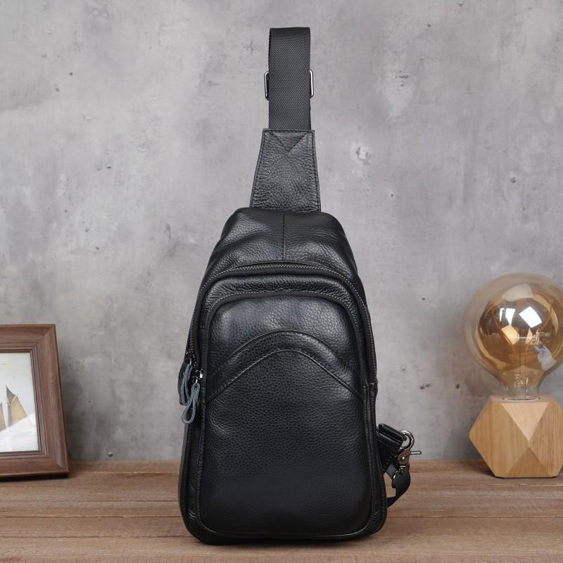 Men's Chest Bag Genuine Leather Crossbody Large Capacity Top Layer Cowhide Fashionable Sports Single Shoulder