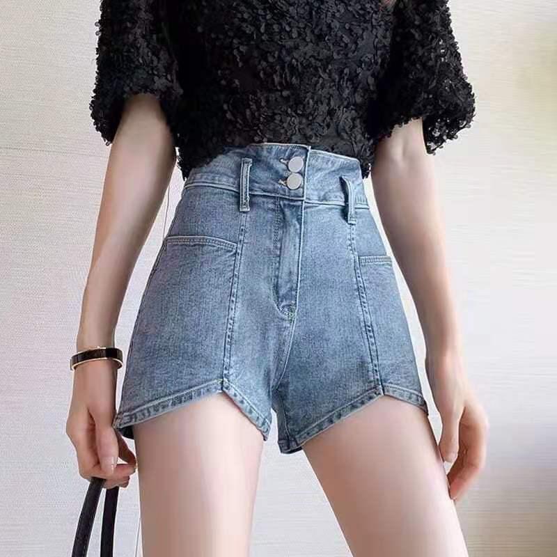 WTEMPO Джинсовые шорты женские летние свободные шорты с высокой талией дышащие тонкие широкие брюки 32 синий