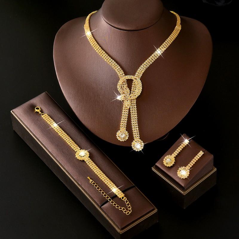 Elegant Full Rhinestone Jewelry Set Womens Bridal Party Accessory