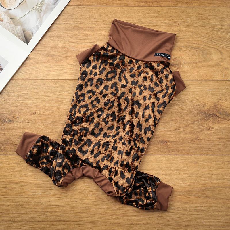 Pet Dogs Clothing Classic Leopard Print Four Legged Jumpsuit Gold Velvet Autumn Winter Warm Anti Shedding Pajamas Party Dress Up