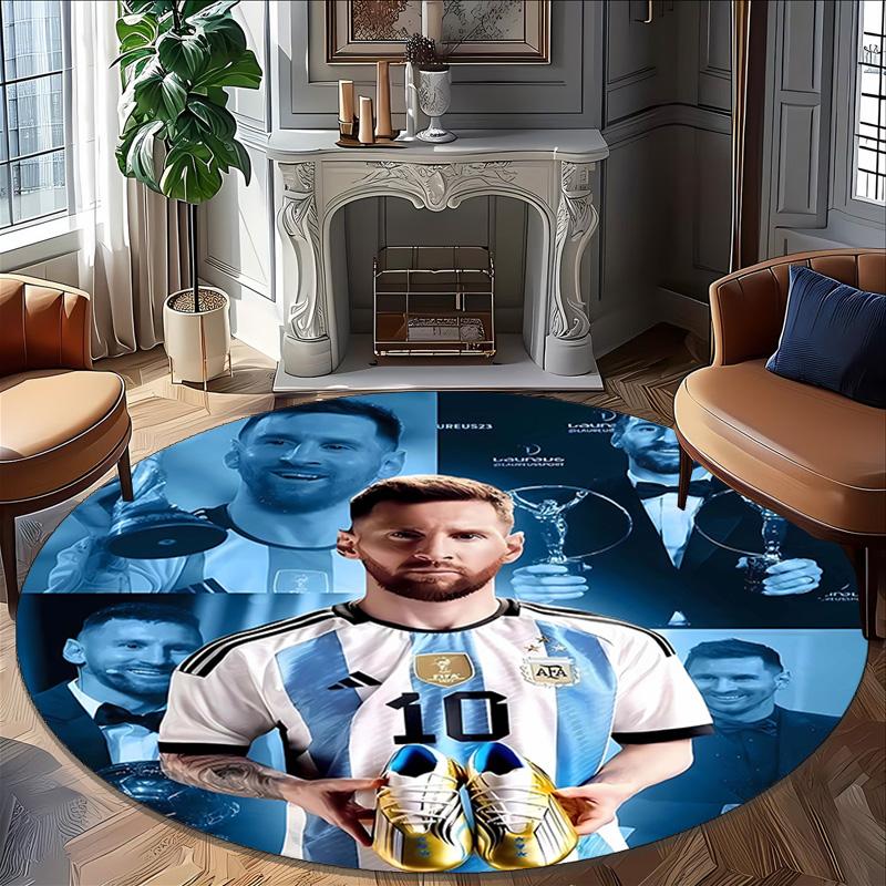 1pc Football Star (2) Print Round Carpet Chair Round Carpet Suitable for Bedroom Living Room Home Decorative Carpet