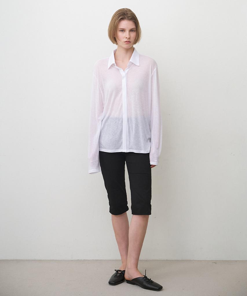 Biyul Tencel See-Through Collared T-Shirt_3Color