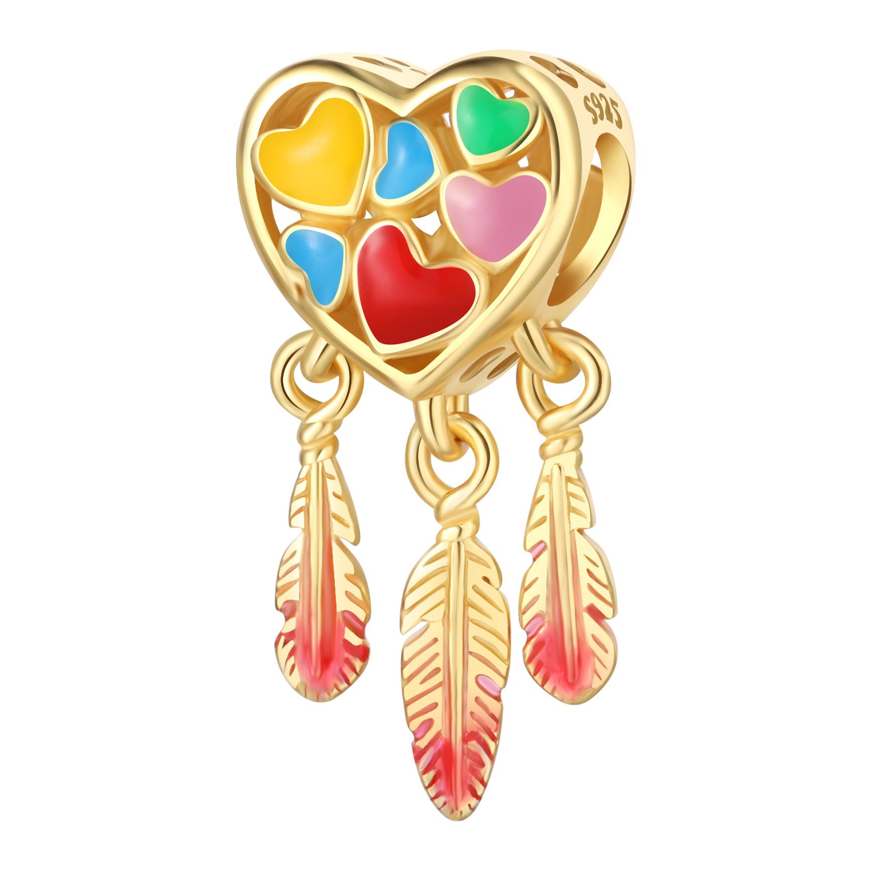 Bead Components Copper Metal Charm Bead Components Authentic Original Golden Heart Dream Catcher Pendant Bead Component Bead Components Compatible