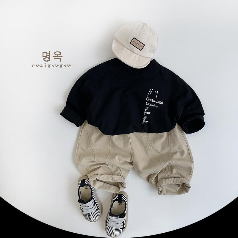 Kids Unisex Casual Letter Print Black White Long Sleeve T Shirt Top