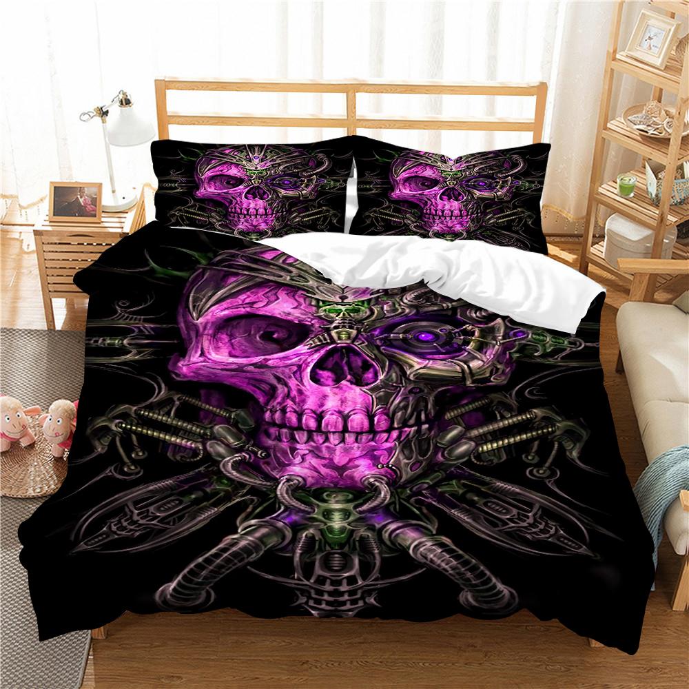 Halloween Home Bedding Set Skull Head Quilt Cover Pillow Case Home Bedding Set AU/EU/US Full Size Single/Double Bed