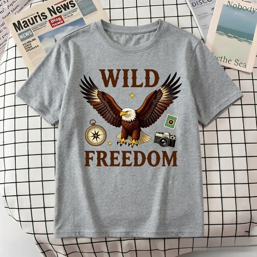 Unisex 100 Cotton Oversize T Shirt Wild Freedom Bald Eagle Compass Camera Print Vintage Adventure Outdoor Short Sleeve Tee
