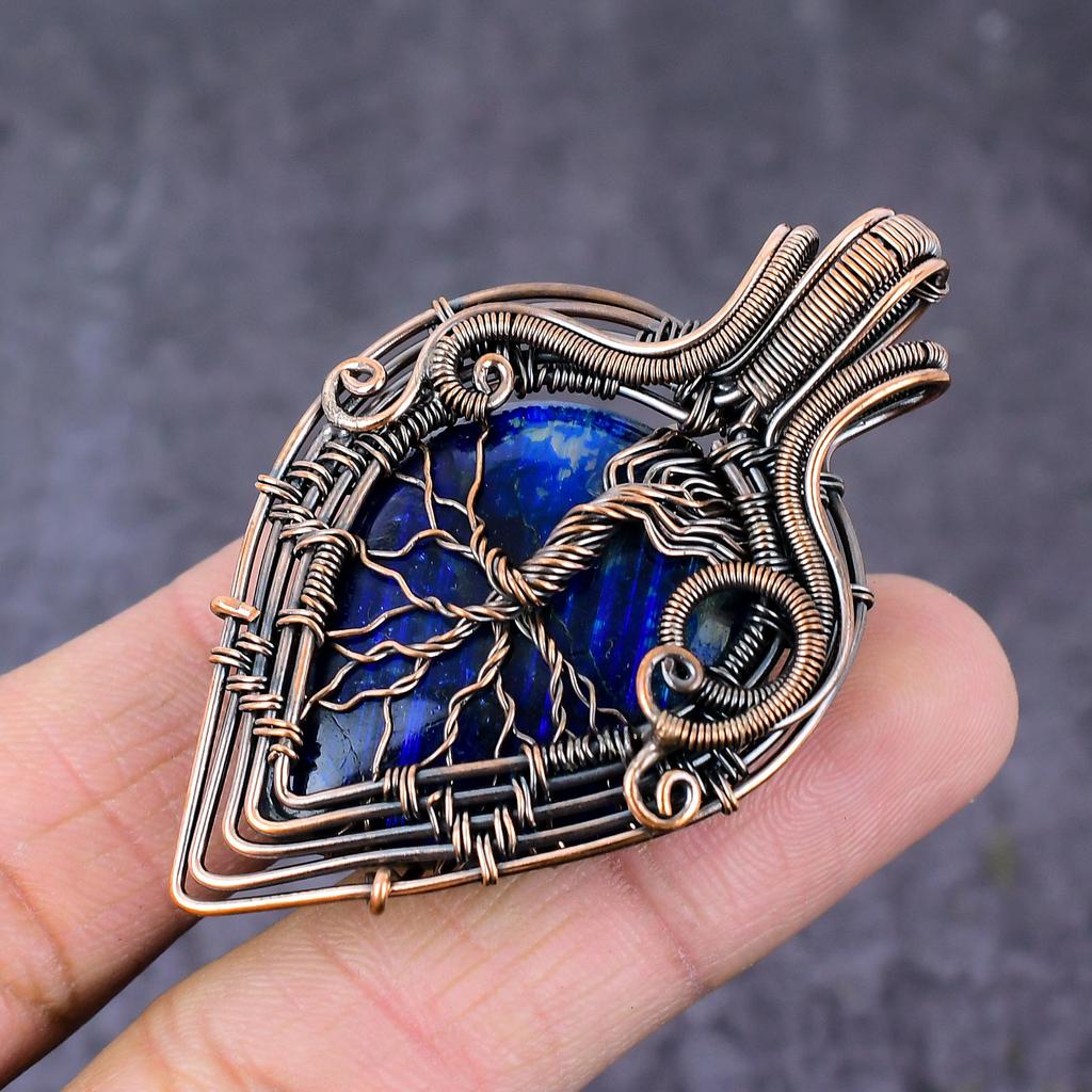 Blue Labradorite Handmade Copper Wire Wrap Tree Of Life Pendant 2.4" q8G03