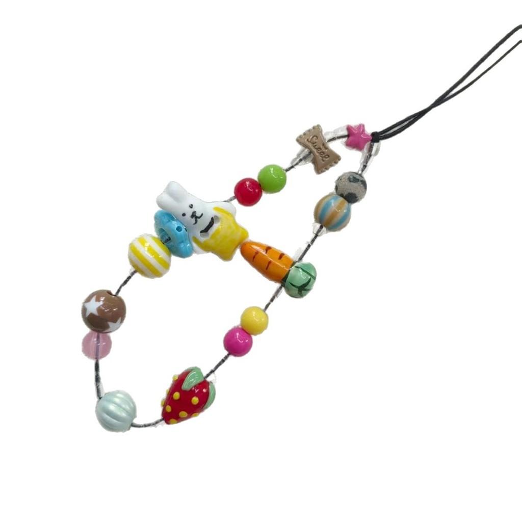 Handmade Ceramic Pink Bunny Phone Lanyard With Beads For Women And Men