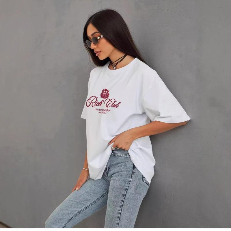 Pure Cotton Sweet Fresh Print Age Reducing Loose Slimming Personalized Casual Comfortable Round Neck Short Sleeved Shirt