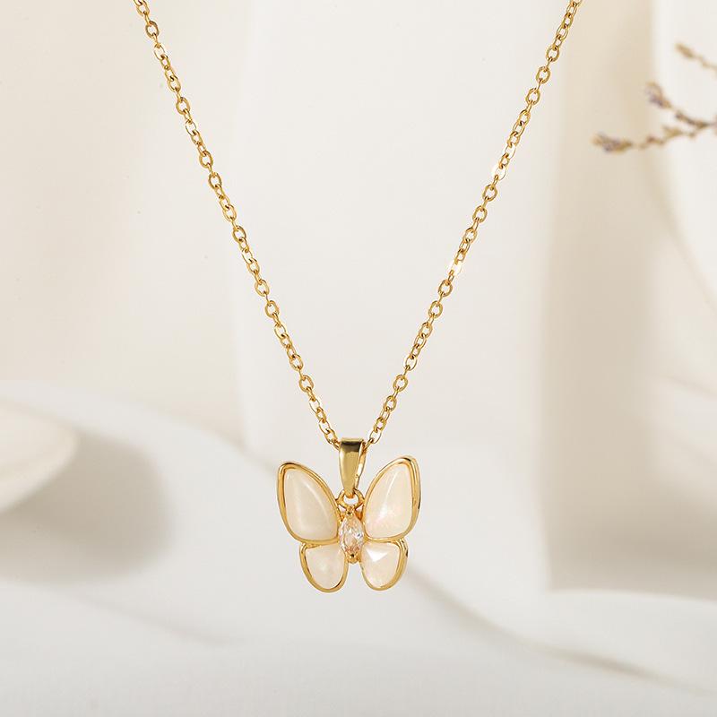 Golden Luxury Diamond Titanium Steel Necklace Women Fashion Slim Waist H Pendant Collarbone Chain