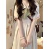 Summer College Style Lace-up Bow Dress for Women - Sweet Waist-Cinching Mid-Length A-Line Skirt