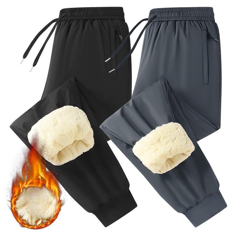 Men's Fleece-Lined Trousers with Thickened Cotton Lining Winter Thermal Outerwear Casual Trousers with Cuffed Legs Men's Sports Trousers