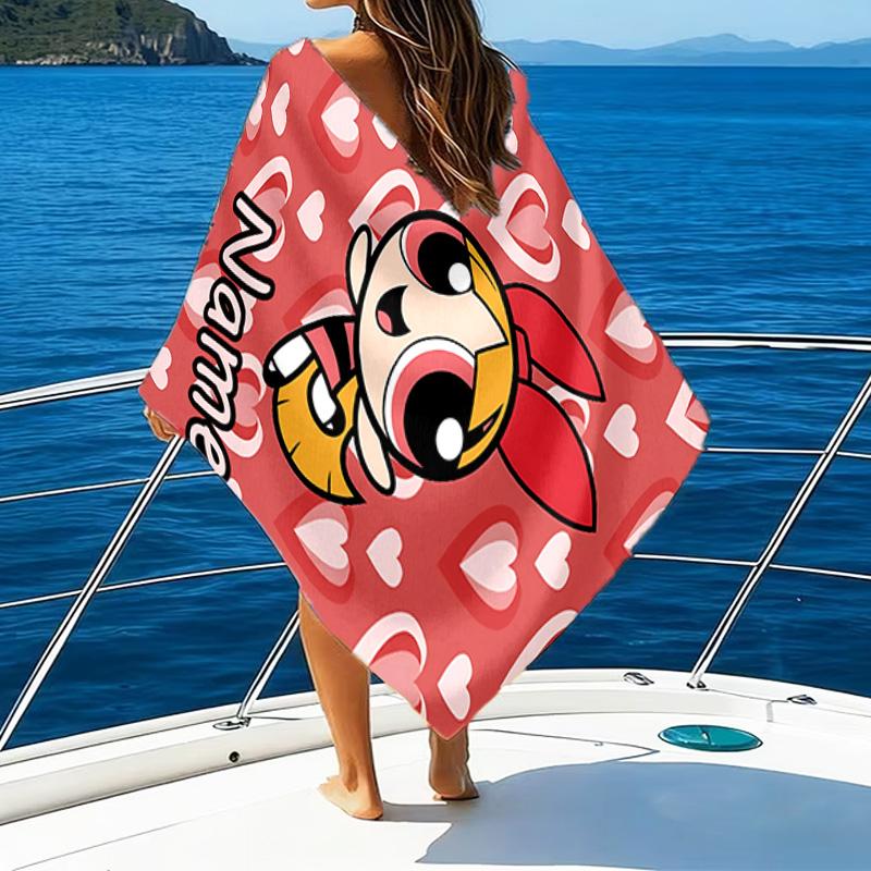 1pc The Powerpuff Girls4 Beach Towel with Custom Name, Beach/Swimming/Bath/Picnic/Camping Towel, Suitable for Seaside Beaches