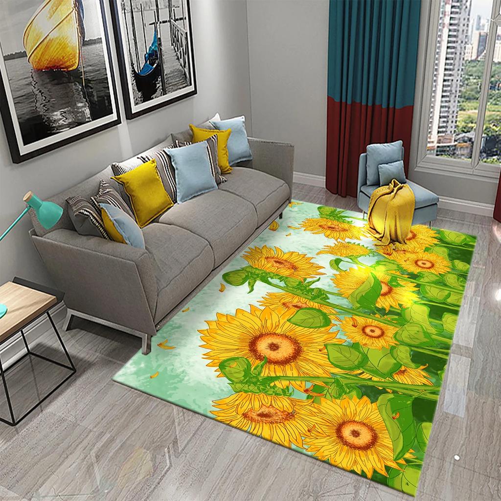 3D Oil Painting Sunflower Carpet for Living Dining Room Bedroom Kitchen Van Gogh Sunflower Nursery Rug Floor Non Slip Area Rug